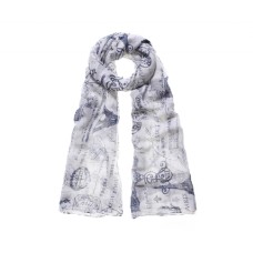 Blue Paris Print Long Scarf