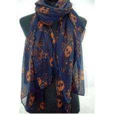 Navy Blue Pretty Skull Print Scarf