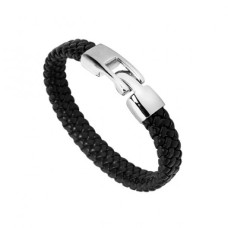 INSPIRIT Men's Plaited Leather and Stainless Steel Bracelet