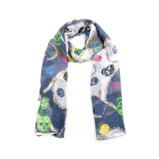 Blue Skull Print Long Scarf