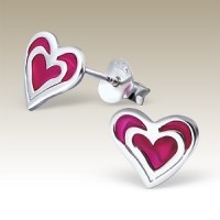 Kids Silver  Double Heart Stud Earrings
