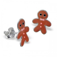 Kids Silver Gingerbread Man Stud Earrings