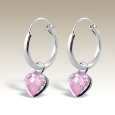 Kids Silver Heart Drop Hoop Earrings