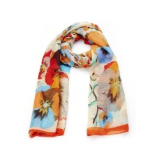 Cream Poppy Print Long Scarf