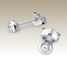 Kids 3mm Silver CZ Stud Earrings