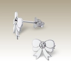 Kids Silver Ribbon Stud Earrings