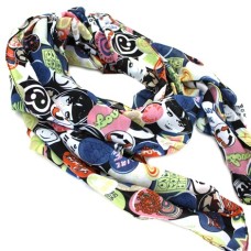 Navy Retro Badge Print Scarf