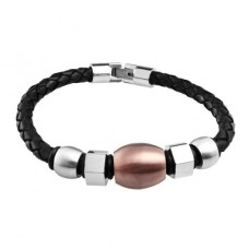 INSPIRIT Men's Leather and Stainless Steel Beaded Bracelet