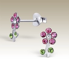Kids Silver Single Flower Crystal Stud Earrings