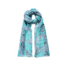 Green Damask and Butterfly Long Scarf