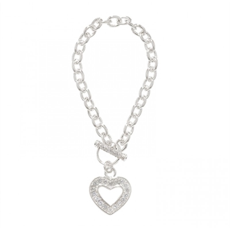 silver heart t bar bracelet