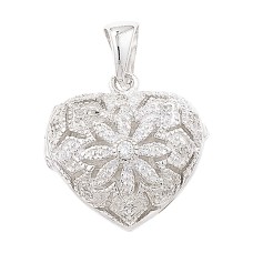 Sterling Silver Cubic Zirconia  Heart Locket with Chain 
