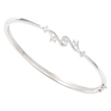 Fancy Sterling Silver Bangle with Cubic Zirconia Stones