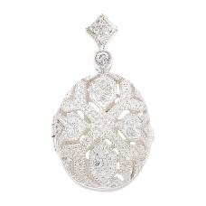Sterling Silver Oval Cubic Zirconia  Locket with Chain 