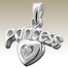 Kids Silver Princess Heart Pendant