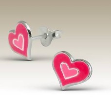 Kids Pink Heart Stud Earrings