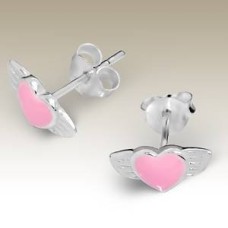 Kids Silver Heart with Wings Stud Earrings