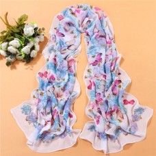 Blue & Pink Floral Butterfly Print Scarf